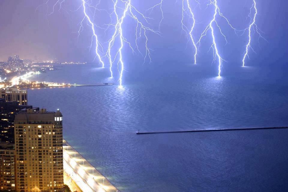 Lightnings Strike on Lake Shore Drive, Lake Michigan